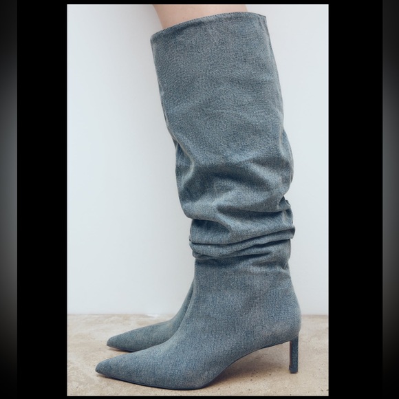 ZARA SLOUCHY DENIM BOOTS - Picture 5 of 16